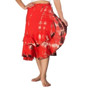 red Tie dye Wrap Skirt