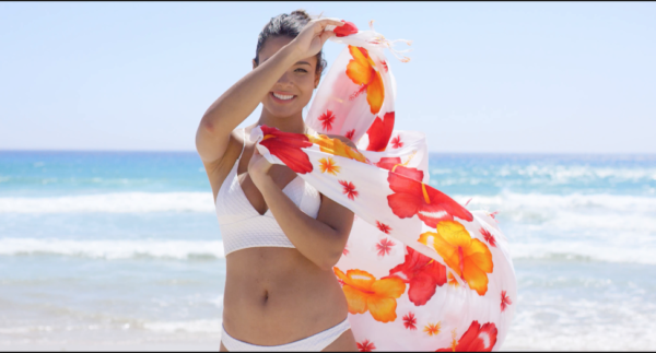 floral sarong design Red Flowers on the beach