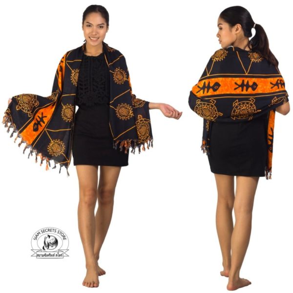 black & orange sarong shawl or scarf