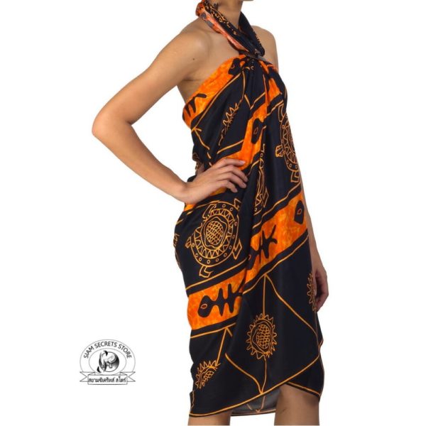 orange and black Batik sarong beach wrap