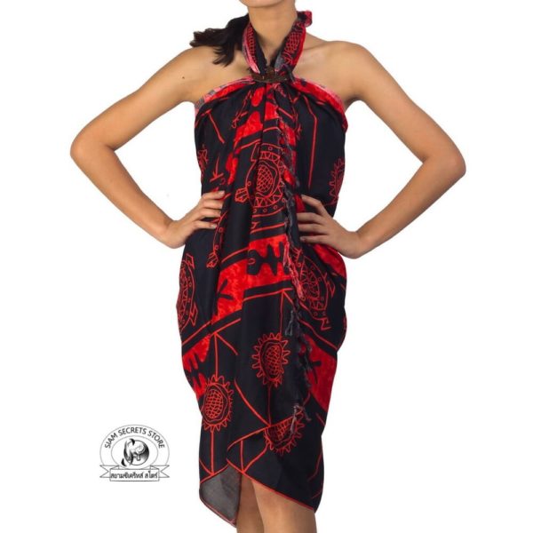 Siam secrets Black Sarong With Red Batik Print