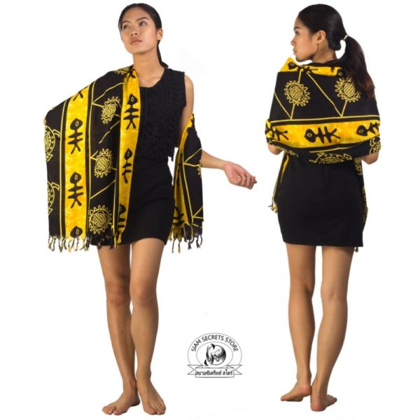 Yellow Batik Style Sarong as shawl