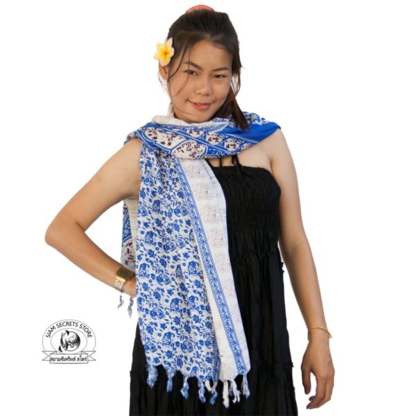 blue elephant sarong as a scarf