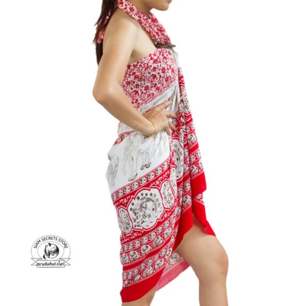 Girl wearing red Beach cover-up with elephant design