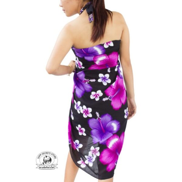 Black floral sarong with Purple flowers back