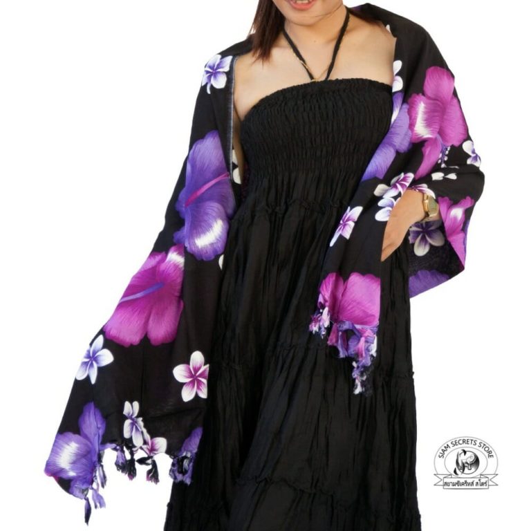 Black floral sarong with Purple flowers scarf