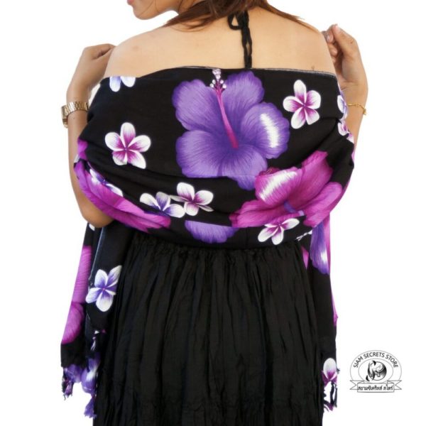 Black floral sarong with Purple flowers shawl