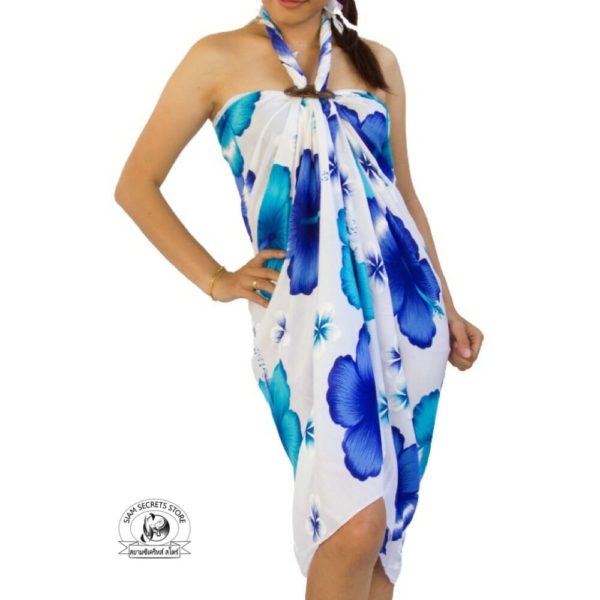 white floral sarong blue flower