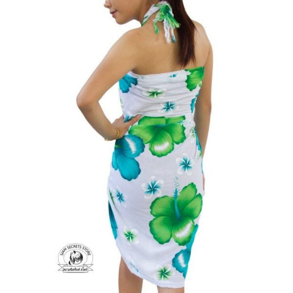 white floral sarong with green flowers back