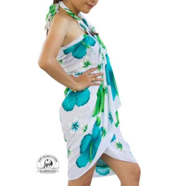white floral sarong with green flowers side