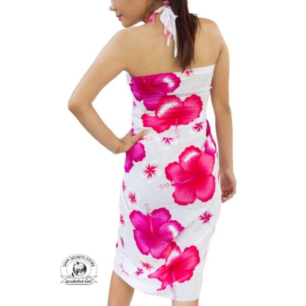 pink flower sarong on white Back