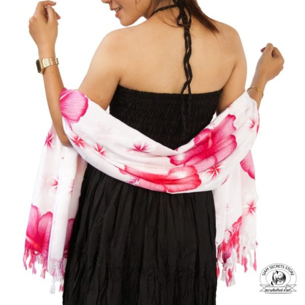 pink flower sarong on white Scarf