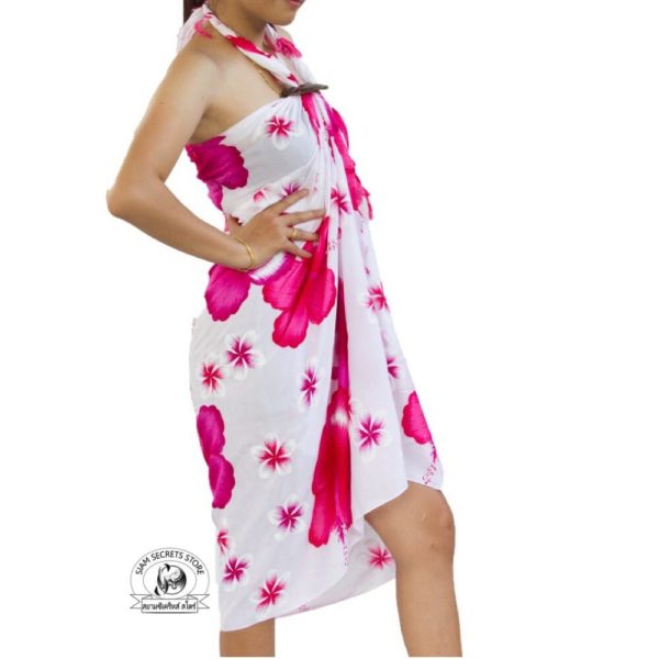pink flower sarong on white Side