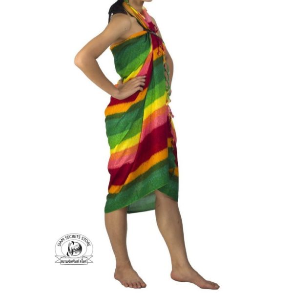 mainly green rainbow striped sarong side