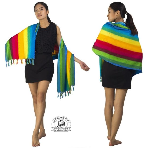 striped sarong shawl with Sky Blue and mixed colors