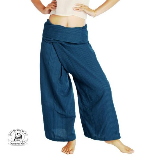 beach wrap pants trousers Yarn dyed Blue 1