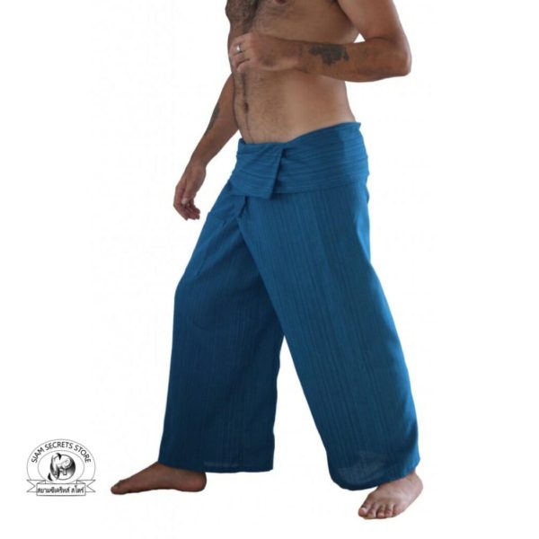 beach wrap pants trousers Yarn dyed blue 2