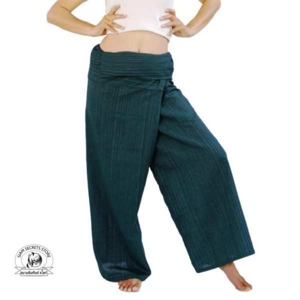 beach wrap pants trousers Yarn dyed green 1
