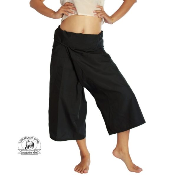 massage pants tai chi pants yoga wrap trousers Black fisherman Pants Capri length