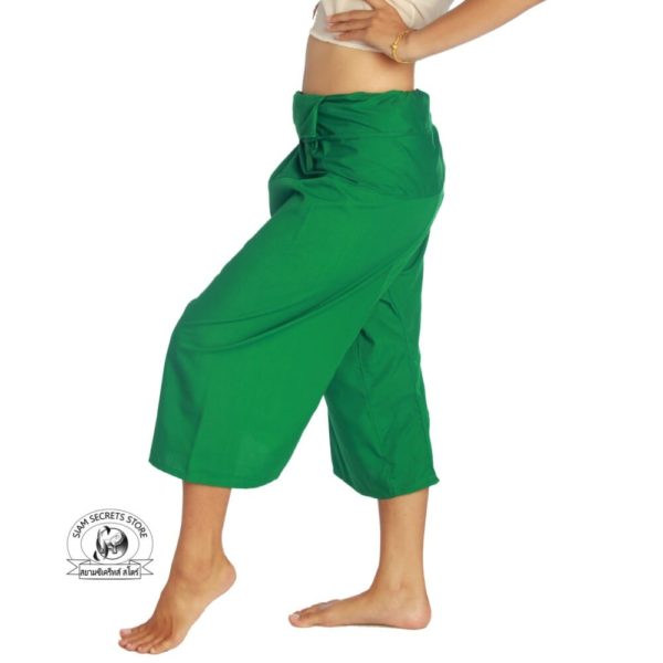 massage pants tai chi pants yoga wrap trousers Green Fisherman Pants capri