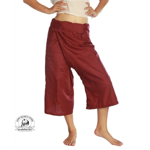 massage pants tai chi pants yoga wrap trousers maroon fisherman pants capri