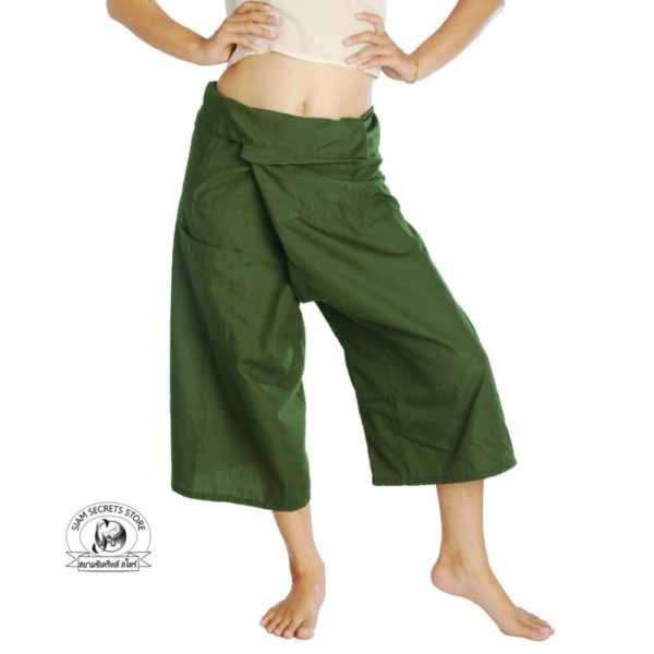 massage pants tai chi pants yoga wrap trousers Olive green fisherman Pants Capri Front