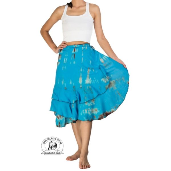 Blue Tie Dye Wrap Skirt Front