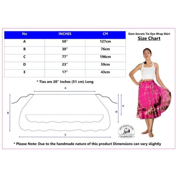 Tie Dye Wrap Skirt Size Chart