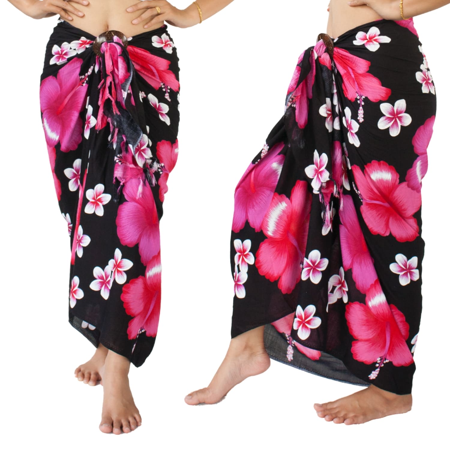 Mens Beach Wrap Hibiscus Flower/Floral Cover-Up Sarong in Black/White