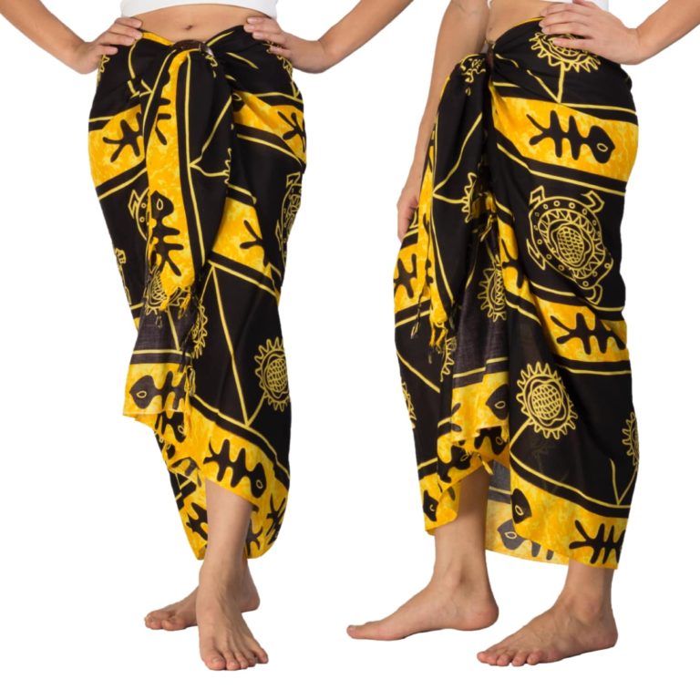 Yellow Batik Style Sarong as a wrap skirt