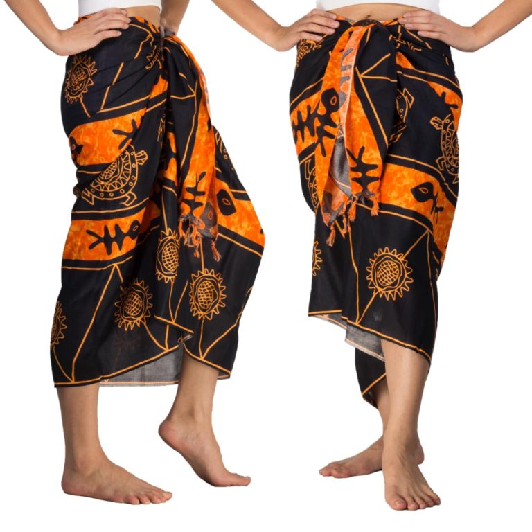 Black and orange sarong batik print design