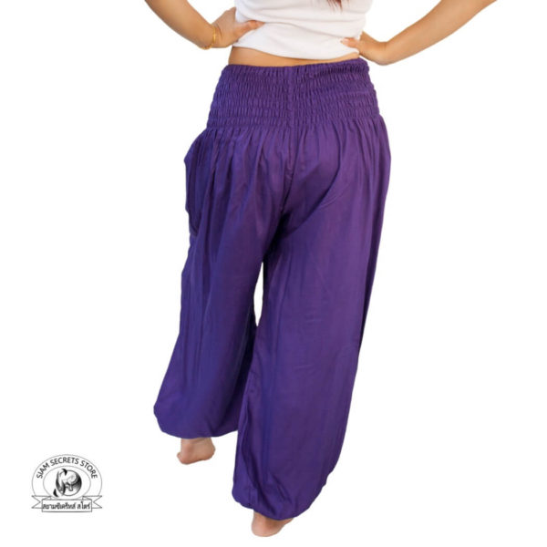 smocked waist purple harem pants