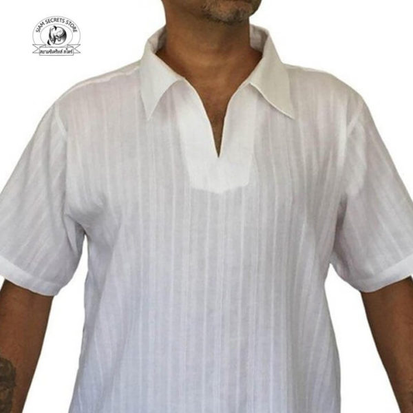 Close up White Collared Kurta Shirt