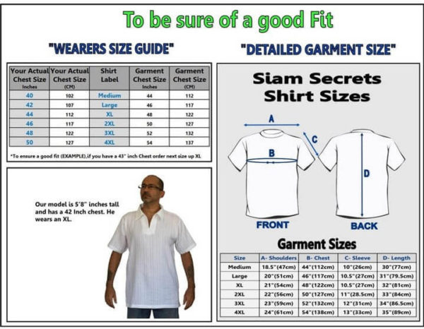 White Collared Kurta Shirt size chart