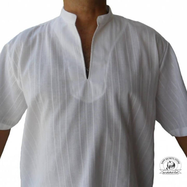 Mens White Kurta Shirt neckline detail