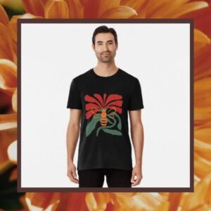 Premium t-shirt abstract bee and flower image in bright natural colors